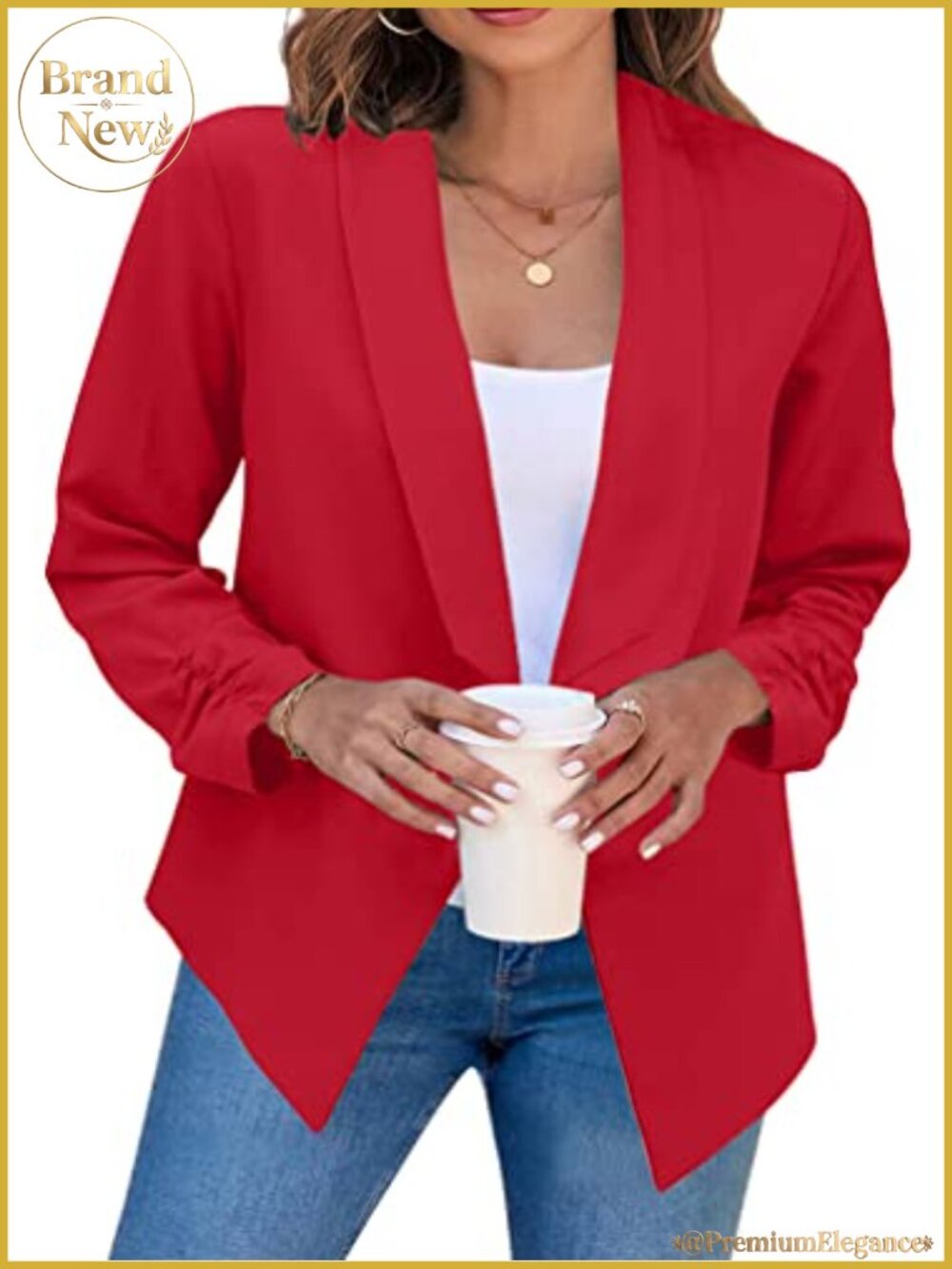 Women's Long Sleeve Open Front Business Blazer Notched Collar Work Office Casual